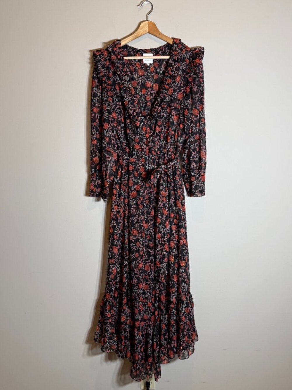 Misa Los Angeles Gabriela Wrap Maxi Dress Women's Medium Carnellian Blooms Black - Picture 6 of 16